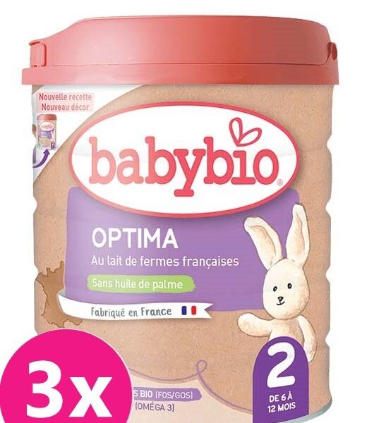 BABYBIO OPTIMA 2 dojčenské bio mlieko (6-12m) 3x800 g