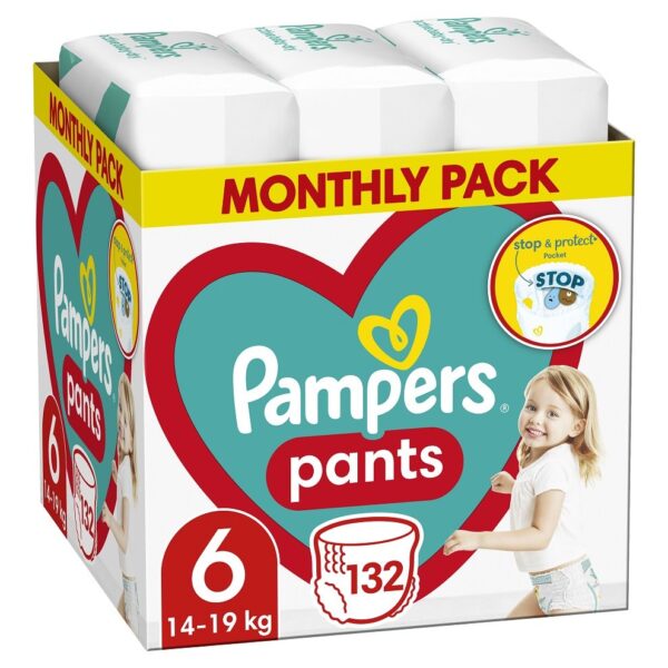 PAMPERS Pants 6 Active Baby Dry 132 ks (15+ kg) MESAČNÁ ZÁSOBA - plienkové nohavičky