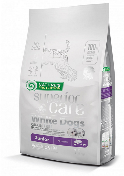 Natures P Superior care white dog GF junior salmon granule pre biele psy 17kg