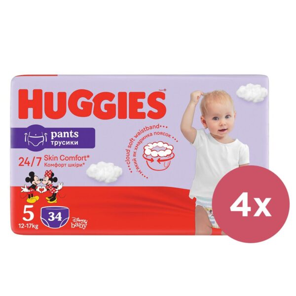 HUGGIES® Pants Nohavičky plienkové jednorazové 5 (12-17 kg) 136 ks - MESAČNÁ ZÁSOBA