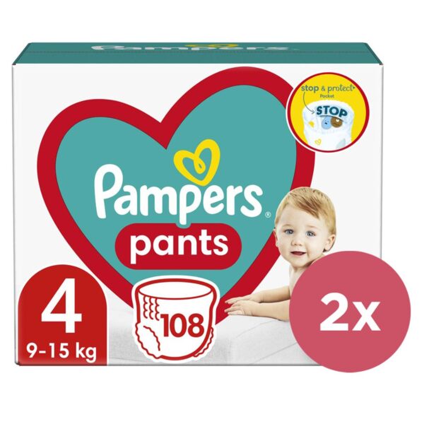 2x PAMPERS Pants Nohavičky plienkové jednorazové 4 (9-15 kg) 108 ks - MEGA PACK