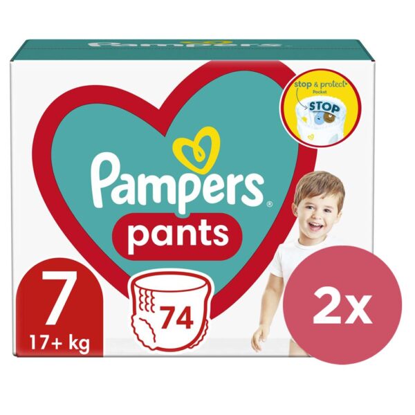 2x PAMPERS Pants Nohavičky plienkové jednorazové 7 (17 kg+) 74 ks - MEGA PACK